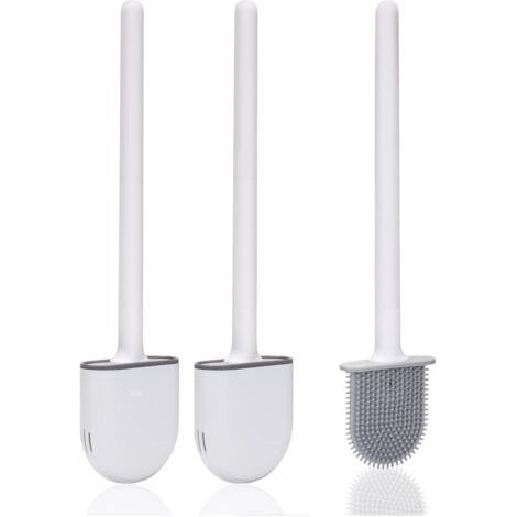 FENOPLASTICABrosse WC, (2 pièces) Brosse Toilette Silicone, Balai Toilette, Avec des Poils Doux et Une Poignée Antidérapante (Blanc 2) (1/5)
