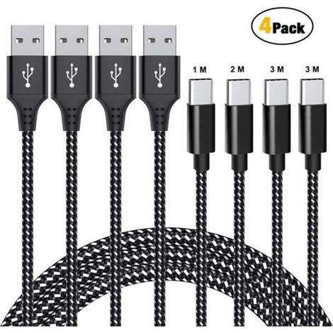 Câble USB Type-C de Chargement Rapide et de Transfert de données en Nylon Tressé de qualité 【 4 Pack de 1M 2M 3M 3M】 (1/4)