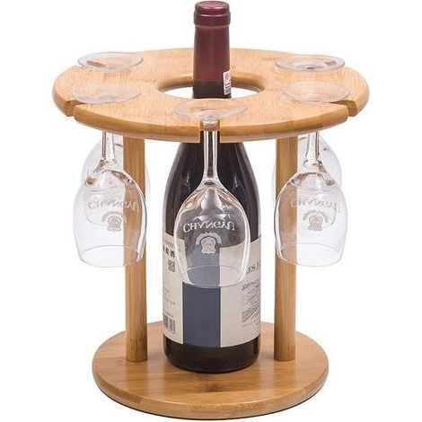 BARKBUSTERS Étagère à vin et porte-bouteille, en bambou naturel avec 6 porte-verres et 1 porte-bouteille, parfait pour les amateurs de vin et les invités (1/5)