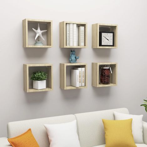 Étagères cube murales 6 pcs Chêne sonoma 30x15x30 cm (1/5)