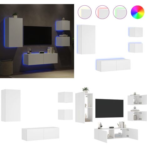 4-tlg. TV-Wohnwand mit LED-Leuchten Weiß - TV-Wandregal - TV-Einrichtung - Regal Weiß - Fernsehschrank - Wohnzimmer Dekoration - Home & Living (1/5)