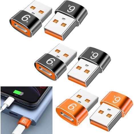 Juego de 6 adaptadores USB a USB-C - Convertidor de USB-C hembra a USB-A macho - Carga rápida y sincronización de datos, compatible con iPhone 16, 15, 14, 13 Plus, Pro Max, MacBook, iPad Air, Galaxy S (1/5)