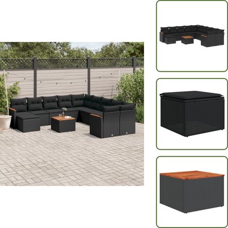 Salon de jardin 12 pcs avec coussins noir résine tressée - Ensemble Salon De Jardin - Mobilier De Jardin - Salon Extérieur - Meubles De Jardin Design - Chaise Longue (1/5)