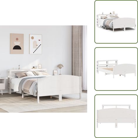 The Living Store Letto senza Materasso Bianco 150x200 cm Legno Massello di Pino - Testiera letto