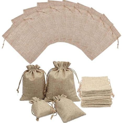 Ronte - Sachets en jute à cordon pour ranger bijoux, cosmétiques et petits cadeaux - Lot de 10 - 20 x 30 cm