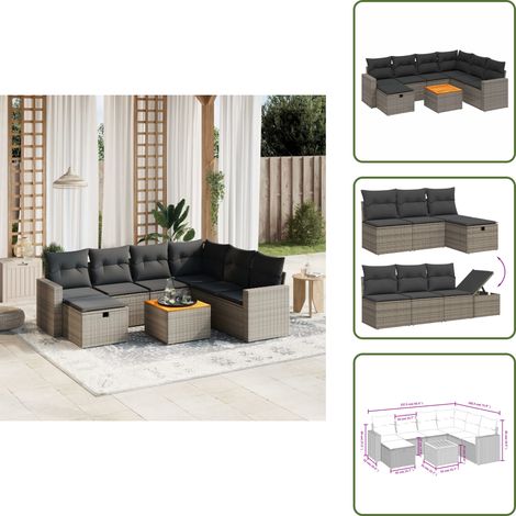 Ratán sintético - vidaXL Set de sofás de jardín 8 pzas y cojines ratán sintético gris - Sofás de jardín gris