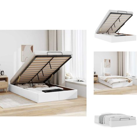 Cadre de lit ottoman sans matelas blanc 120x200 cm similicuir - Cadre De Lit Ottoman - Cadres De Lit Ottomans - Cadre De Lit - Cadre De Lit Avec Rangement (1/5)