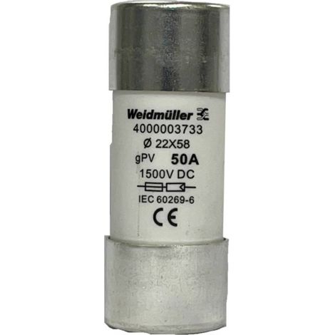 Weidmüller 4000003733 FUSE WSFL 22X58 50A 1K5V GPV Fusibile Contenuto 10 pz.