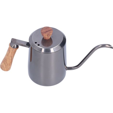600 ml Kaffeekanne aus Edelstahl mit langem, schmalem Ausguss und Holzgriff, Grau (1/5)
