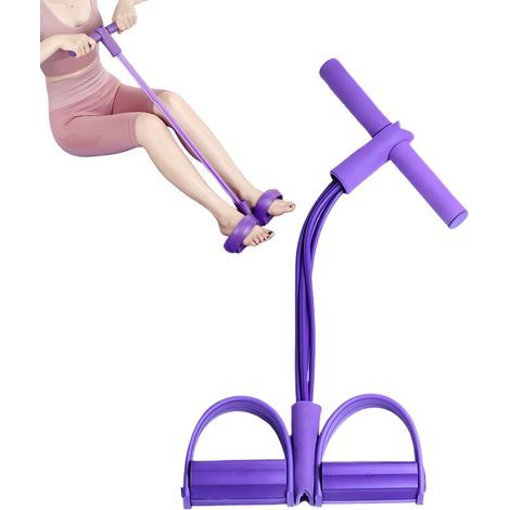 Fitness-Widerstandsbänder mit Pedal und Griffen, 4 Röhren, elastisches Spannseil für Bauch, Taille, Arme, Beine, Trainingsgeräte für Zuhause, Büro, Fitnessstudio (1/4)