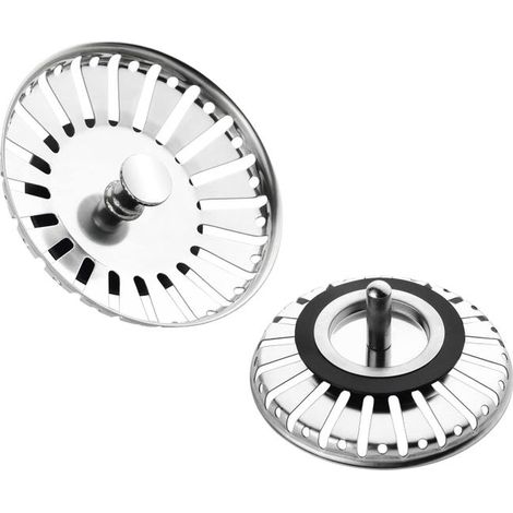 Tappo per lavello in acciaio inox spesso 84 mm (confezione da 2), filtro per lavello da cucina, scolapiatti in acciaio inox (1/5)