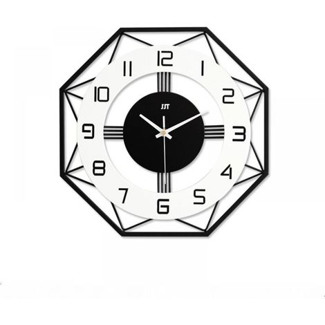 Horloge Murale Design Moderne en Métal et Bois avec Cadre Géométrique Décoration Murale Pendules Murales Silencieuse pour Cuisine, Bureau, Salon (1/5)