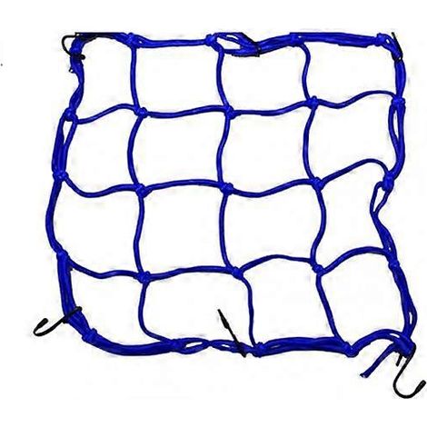 Filet à bagages résistant pour moto/vélo, maille élastique en nylon, 11,8 pouces x 11,8 pouces, avec 6 crochets réglables, bleu. (1/5)