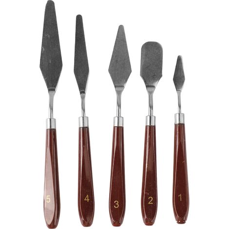 Lot de 5 couteaux à palette en acier inoxydable, manche en bois, lames souples et élastiques pour lisser, mélanger et travaux de peinture DIY (1/5)