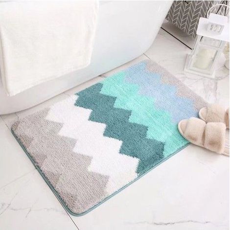 Tapis de sol antidérapant pour salle de bain Tapis de sol absorbant floqué bleu 60 x 90cm (1/5)