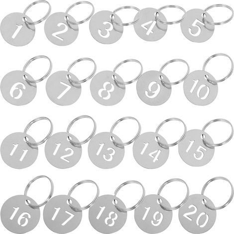 clés ronds en acier inoxydable 23 mm avec chiffres lot de 20