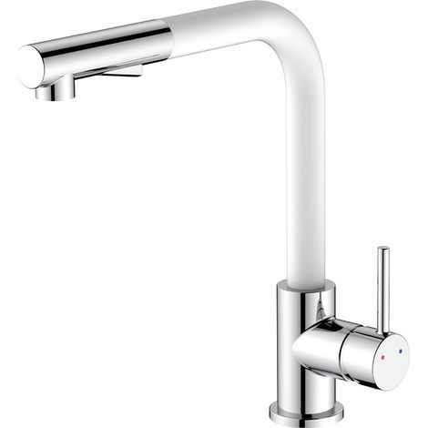 Idro Bric Phoenix Miscelatore monocomando con doccia estraibile a doppio getto e bocca alta Cromo-Bianco SCARUB1091BI (1/5)