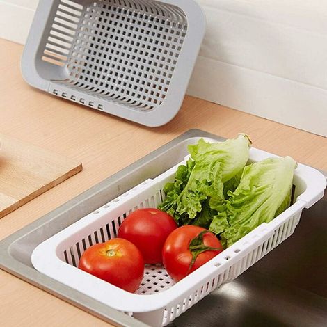 Adjustable Over Sink Dish Drying Rack Drainer Plastic Vegetable Fruit Basket Holder Kitchen Utensil (1/3)