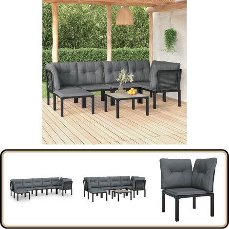Salon de jardin 7 pcs noir et gris résine tressée - Salon De Jardin - Mobilier De Jardin - Set De Salon - Table Basse - Chaises De Jardin