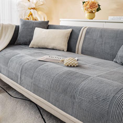 1 Housse de canapé d'angle,velours,tissu antidérapant,couleur unie,salon (1/5)