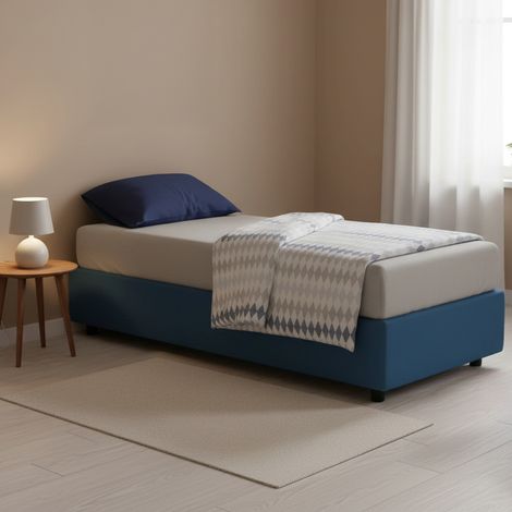 Lit Simple Addison, Matelas Inclus, Fabriqué en Italie, bleu (1/4)
