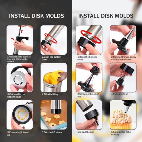 Pressa per biscotti in acciaio inox - Pressa per biscotti con 13 dischi e 8 ugelli - Design ergonomico - Per realizzare biscotti e decorazioni per torte - Accessori per la pasticceria (1/5)