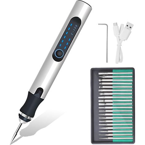 Stylo Graveur Électrique de Bricolage Portable, Trousse à Outils de Gravure USB Rechargeable, Graveur Rotatif Portable, Mini Perceuse Sans Fil, pour Bijoux Verre Plastique Bois Métal (1/5)