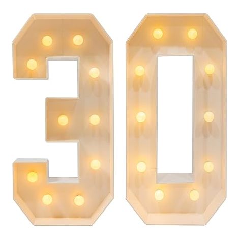 Lampe LED numérotée de 100 cm - Décoration chaude - Chiffres lumineux - Veilleuse pour anniversaire, fête, mariage et vitrine (chiffres blancs 30) (1/5)