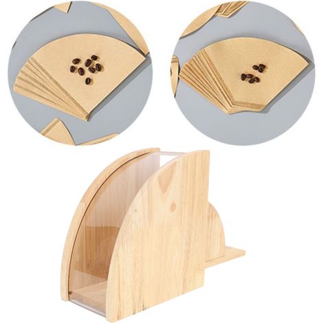 Staubdichter Kaffeefilterhalter aus Massivholz, Aufbewahrungsbox für Kaffeefilter, fächerförmiger, staubdichter Ständer, universelle Filterbox, Aufbewahrungsregal aus Massivholz (1/5)