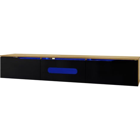 Mobile TV 180 cm lucido con LED 16 colori, montaggio a parete (1/5)