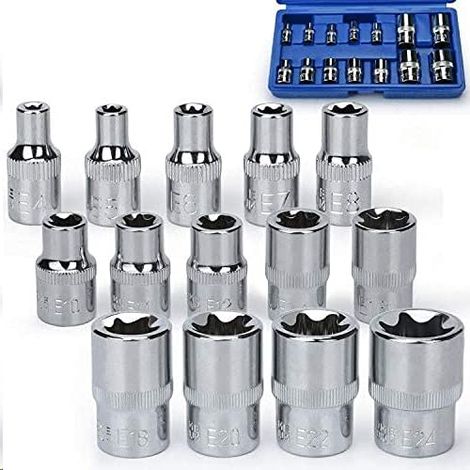 Douille Torx Femelle 14 Pièces,E4 - E24 sur rail 1/4", 1/2", 3/8",Coffret Douille Torx Femelle, Outil Pour écrou (1/5)