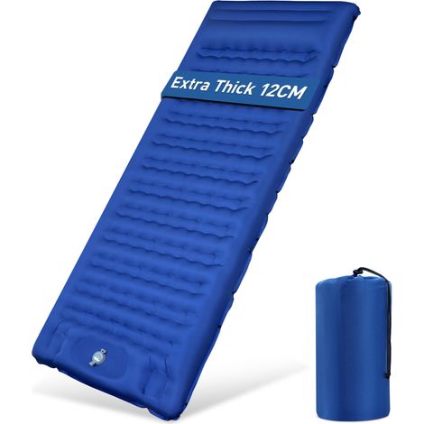 Matelas isolant de camping, 12 cm, épais, avec pompe à pied, pour éviter la perte d'air, matelas gonflable ultra léger, imperméable, pour l'extérieur (bleu marine) (1/5)