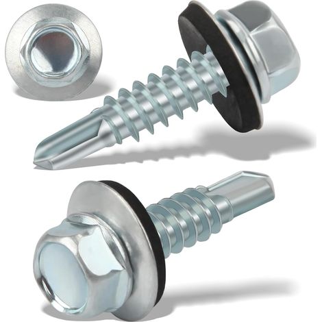 120 Pcs Vis Autoforeuse Metal 6,3 X 25 mm Vis Autoperforante Inox Bac Acier Toiture Vis Taraudeuses à Tôle Trapézoïdale Vis à Tête Hexagonale Avec Rondelle D'étanchéIté Vis à Tôle Galvanisées(Argenté) (1/5)