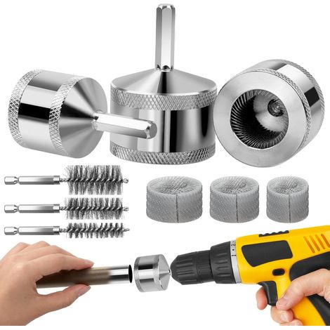 Kit Nettoyeur de Tuyaux Cuivre pour Perceuse (1/2", 3/4", 1") - Brosse Métallique Ébavureur Rapide avec Lames Remplaçables - Spécial Soudure Plomberie & CVC (1/5)