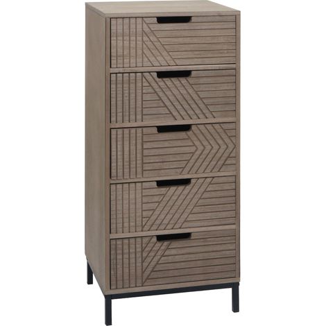 Commode HWC-N90, armoire Highboard, design 3D 5 tiroirs bois métal 84x35x29cm - gris-brun (1/5)