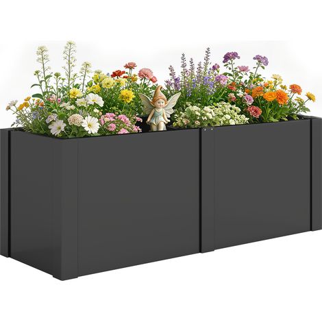 Hochbeet aus galvanisiertem Stahl, 150 x 53 x 55 cm, Outdoor-Pflanzkasten mit Trennwand, Schwarz (1/5)