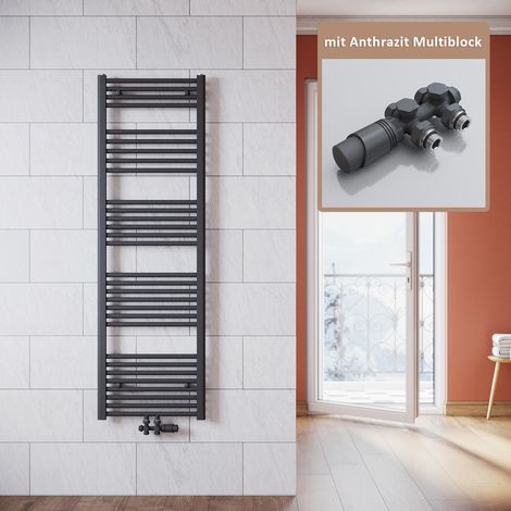 SONNI Radiateur de salle de bain anthracite 1600x500mm Radiateur tête thermostatique sèche-serviettes salle de bain,avec vanne (1/5)