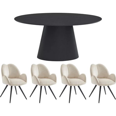 Set tavolo ANTELADA + 4 sedie GULSUN Nero e Beige (1/5)