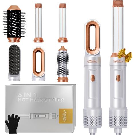 Airstyler 6 en 1, Brushing Brosse Soufflante avec Sèche Cheveux, Boucleur a Cheveux Automatique, Lisseur cheveux, Hair Dryer Airbrush, Coffrets Cadeaux Set pour Femmes Styling (Blanc) (1/5)