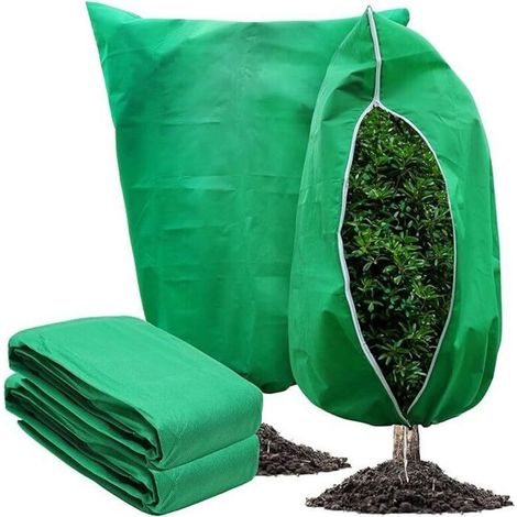 Voile d'hivernage,2 Pièces Housse de Protection pour Plantes 140×200cm Vert, Voile D'hivernage Plante, Housse D'hivernage Arbre, Voile Hivernage avec Tirette, Jardin Vegetaux Sac Hiver Tomate Tissu No (1/5)