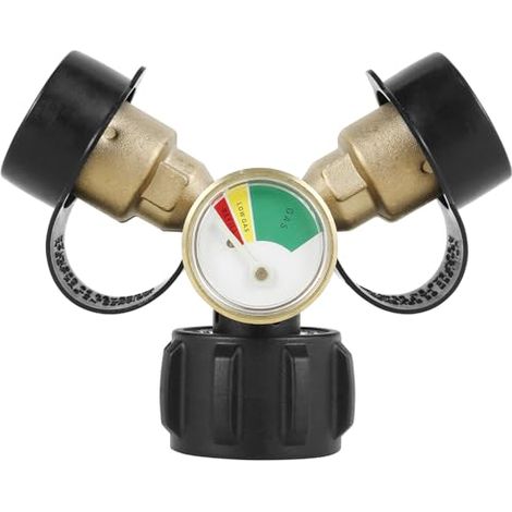 Applicable 2 Way Propane Splitter with Shut Off Valve and Gauge Brass Propane Tank Y Splitter Adapter Sturdy Propane Hose Splitter QCC1/Type1 Propane Connector Splitter for Propane Tank. (1/5)