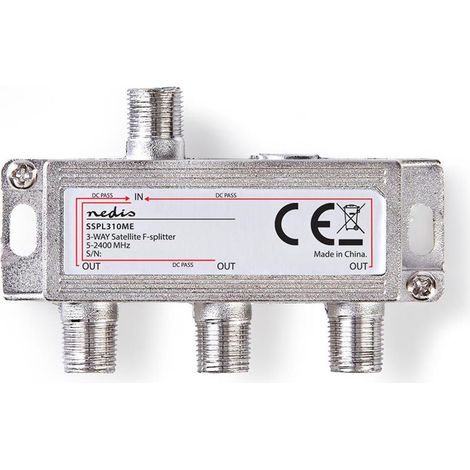 Divisor de satelite 5 2400mhz 105db numero de entradas 1 numero de salidas 3 impedancia 75 ohmios cinc plata