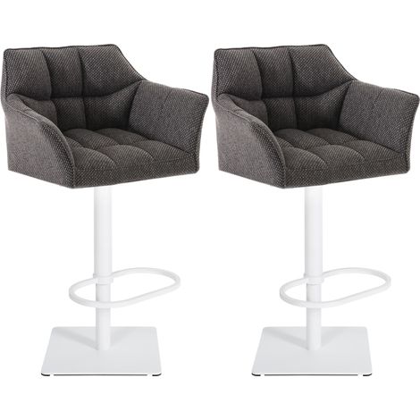 Set di 2 sgabelli da bar regolabili in tessuto grigio con seduta imbottita e avvolgente e base quadrata in metallo bianco 100006625