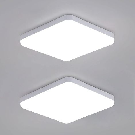 GOECO 2 pezzi Plafoniera LED Bianco Freddo 6000K Quadrato 25x25cm Plafoniera da bagno Impermeabile IP54 Per bagno camera da letto soggiorno cucina