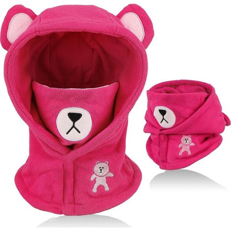 Kinder Sturmhaube Fleece 4-12 Jahre, Winddicht, Warm, Rosa Bär (1/5)