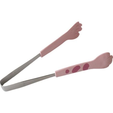 1 pince de cuisson en acier inoxydable, forme patte, pour salades et grillades, rose, usage cuisine intérieure et extérieure (1/5)