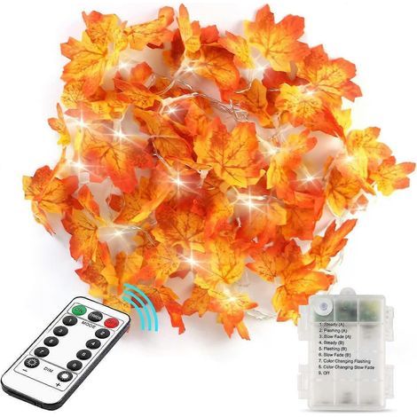 Guirlande lumineuse d'automne, 30 LED érable, décorations automnales avec télécommande, rechargeables par USB, idéales pour les fêtes, Halloween et Thanksgiving. (1/5)