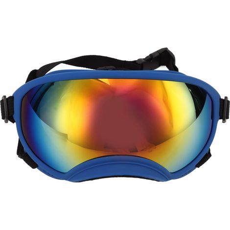 Lunettes de soleil pour chien, coupe-vent et protection UV, en matériau PC/TPU, avec sangle réglable, lunettes pour animaux de compagnie, adaptées au ski en extérieur, monture bleue, verres bleus. (1/5)