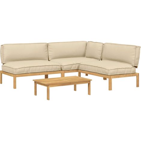Sofa Set with Cushion Plain 4 pcs Beige Solid Acacia Wood vidaXL (1/5)