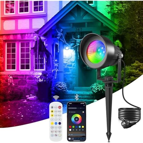 Spot LED Extérieur RGB avec App Bluetooth et Télécommande, Éclairage de Jardin LED RGB avec 1.5M Plug 16M Couleur & 44 Modes Dynamiques Étanche IP65 Lumiere Jardin pour Terrasse Pelouse Chemins (1/5)